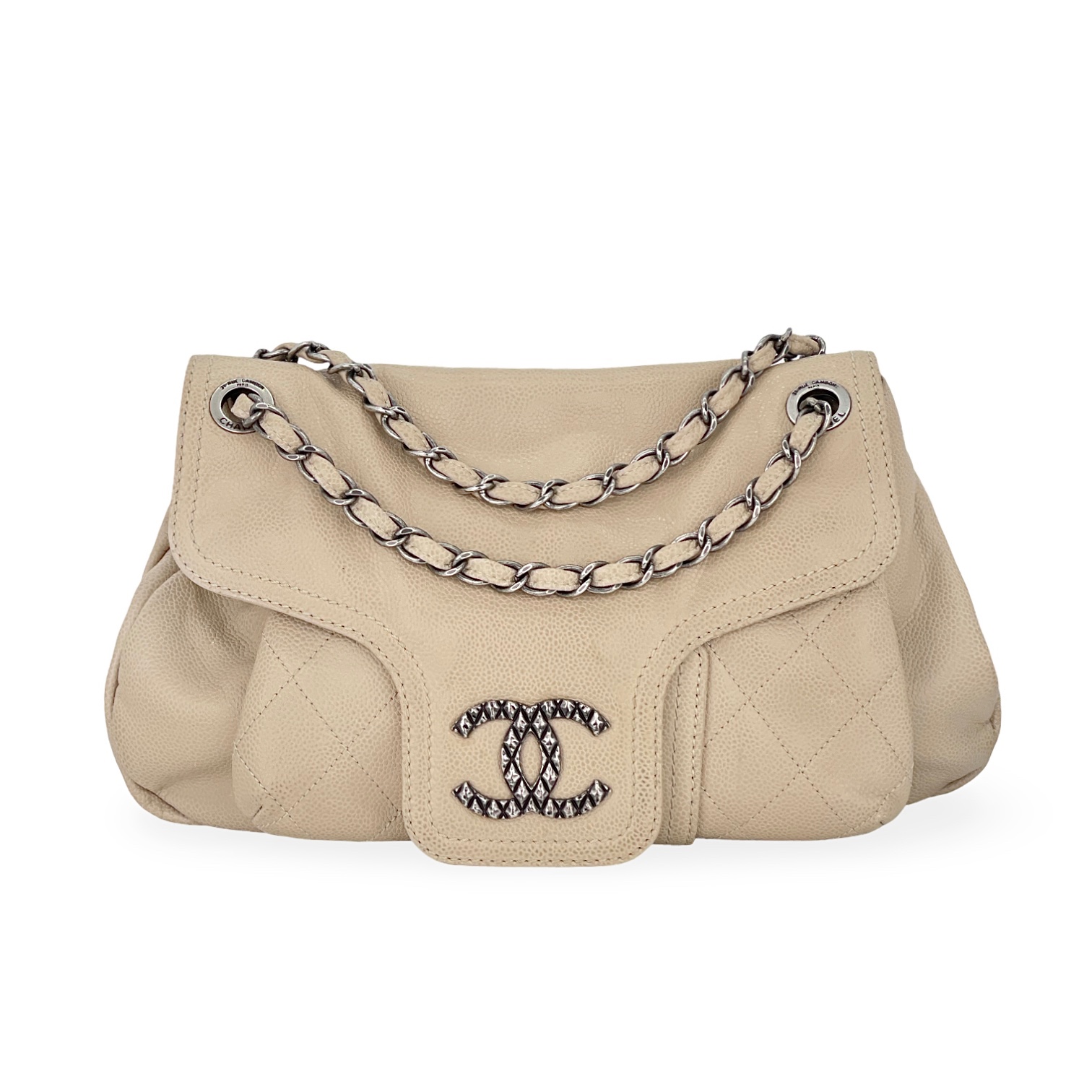 Chanel Beige Caviar Leather Coco Rider Hobo Bag