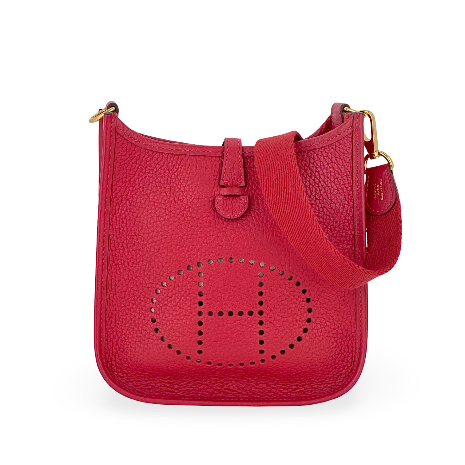 Hermes Clemence Leather Gold Hardware Rouge Casaque Evelyne 16