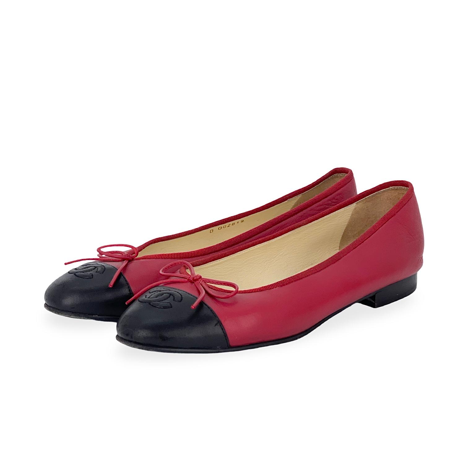 Chanel Burgundy Leather Cap Toe Ballerina Flats 38