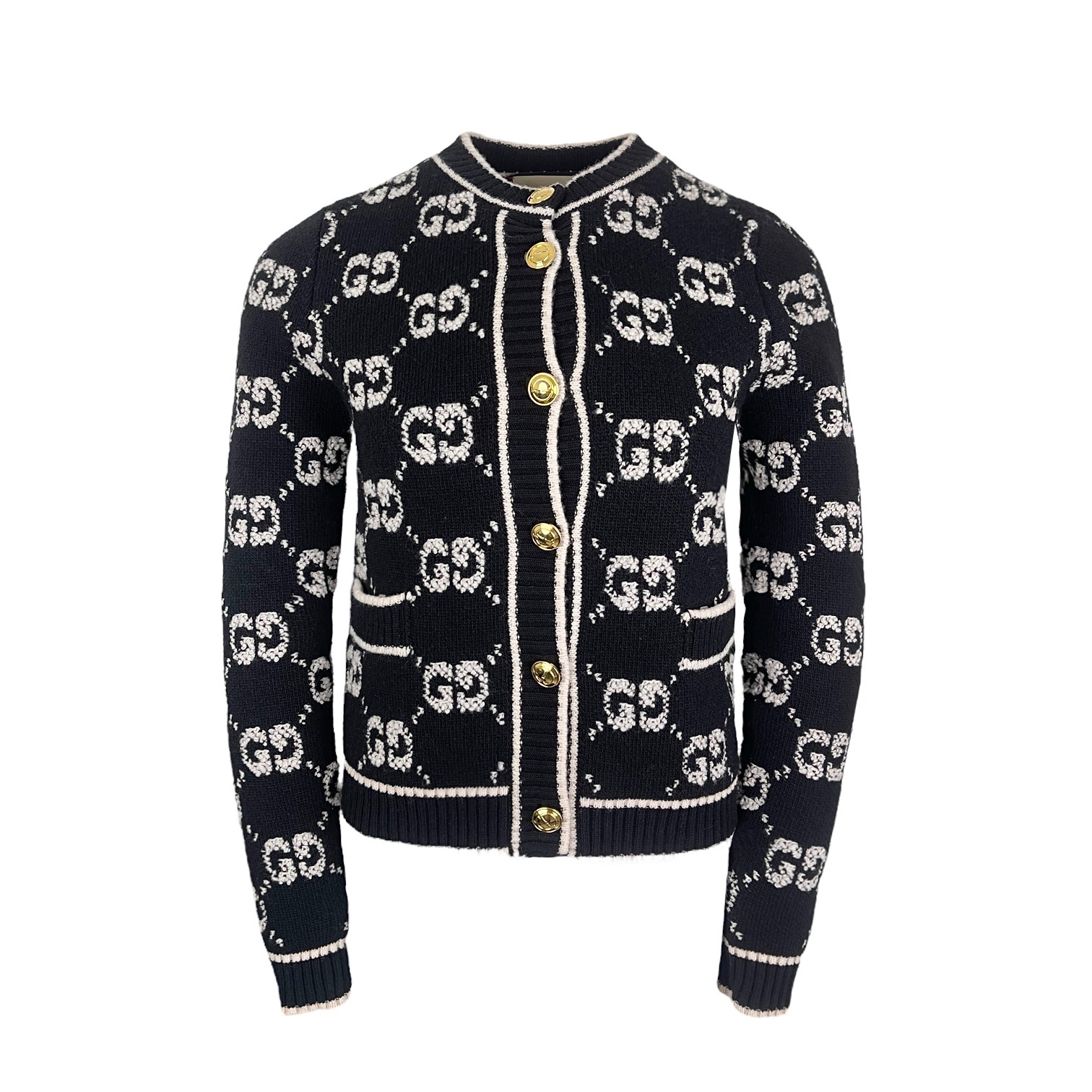 Gucci Black White GG Jacquard Wool Boucle Cardigan XXS