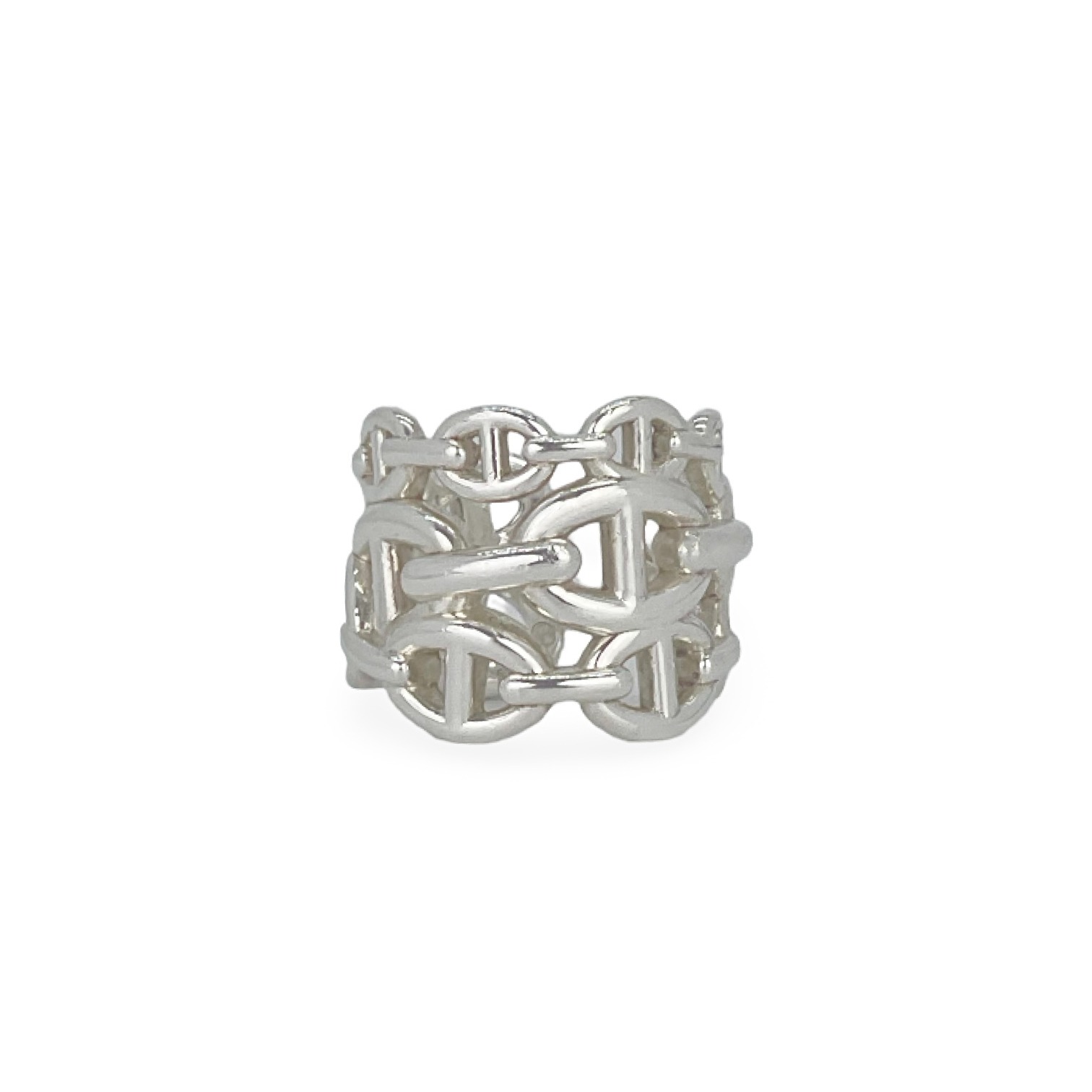 Hermes Sterling Silver Chaine Dancre Enchainee Large Ring 51
