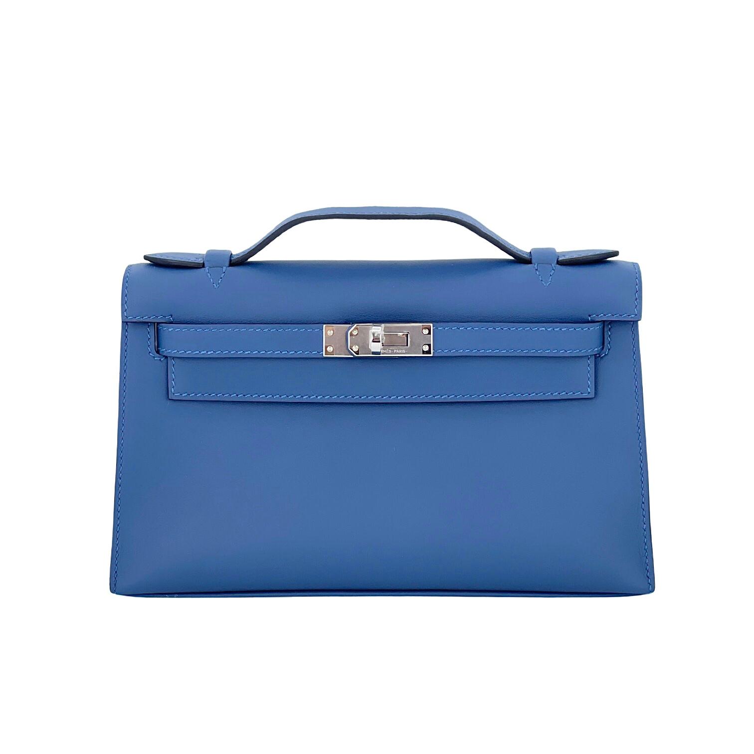 Hermes Swift Leather Palladium Hardware Bleu Brighton Kelly Pochette