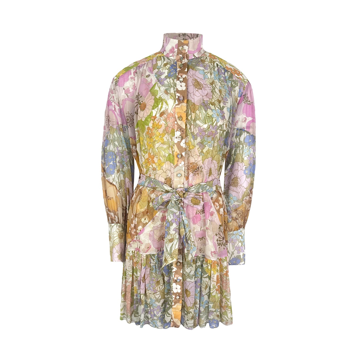 Zimmermann Multicolor Floral Printed Cotton Silk Belted Dress 1