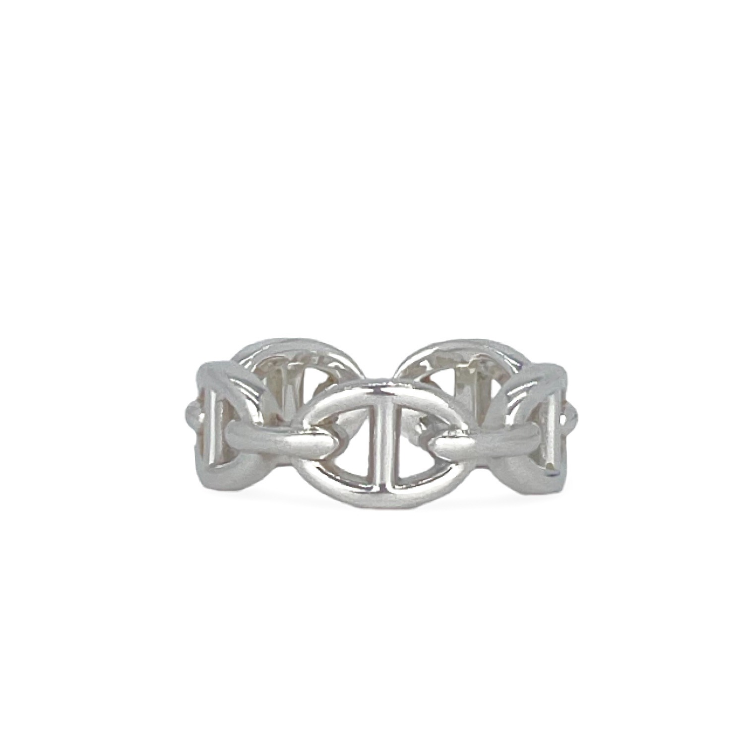 Hermes Sterling Silver Chaine Dancre Enchainee Small Ring 52