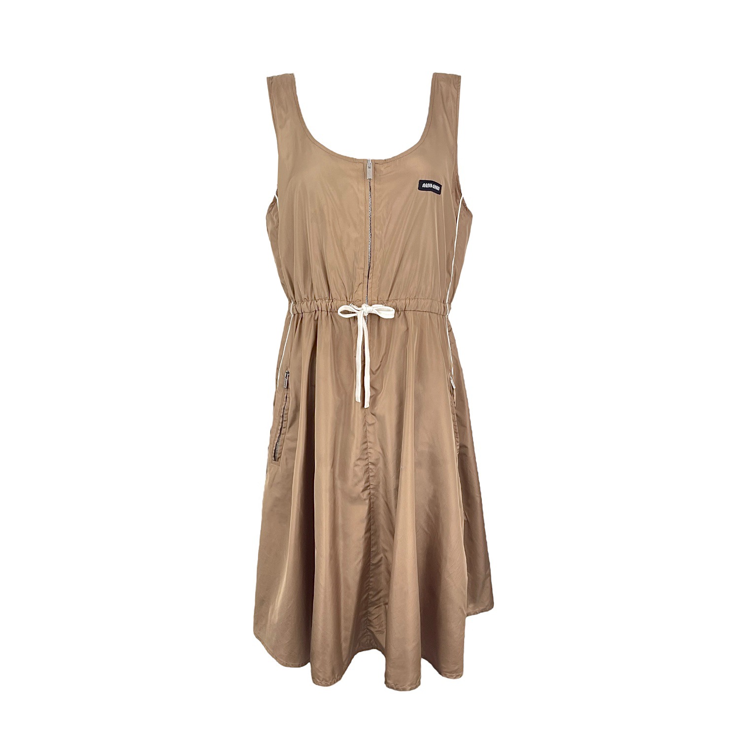 Miu Miu Clay Grey Technical Fabric Sleeveless A Line Maxi Dress IT40