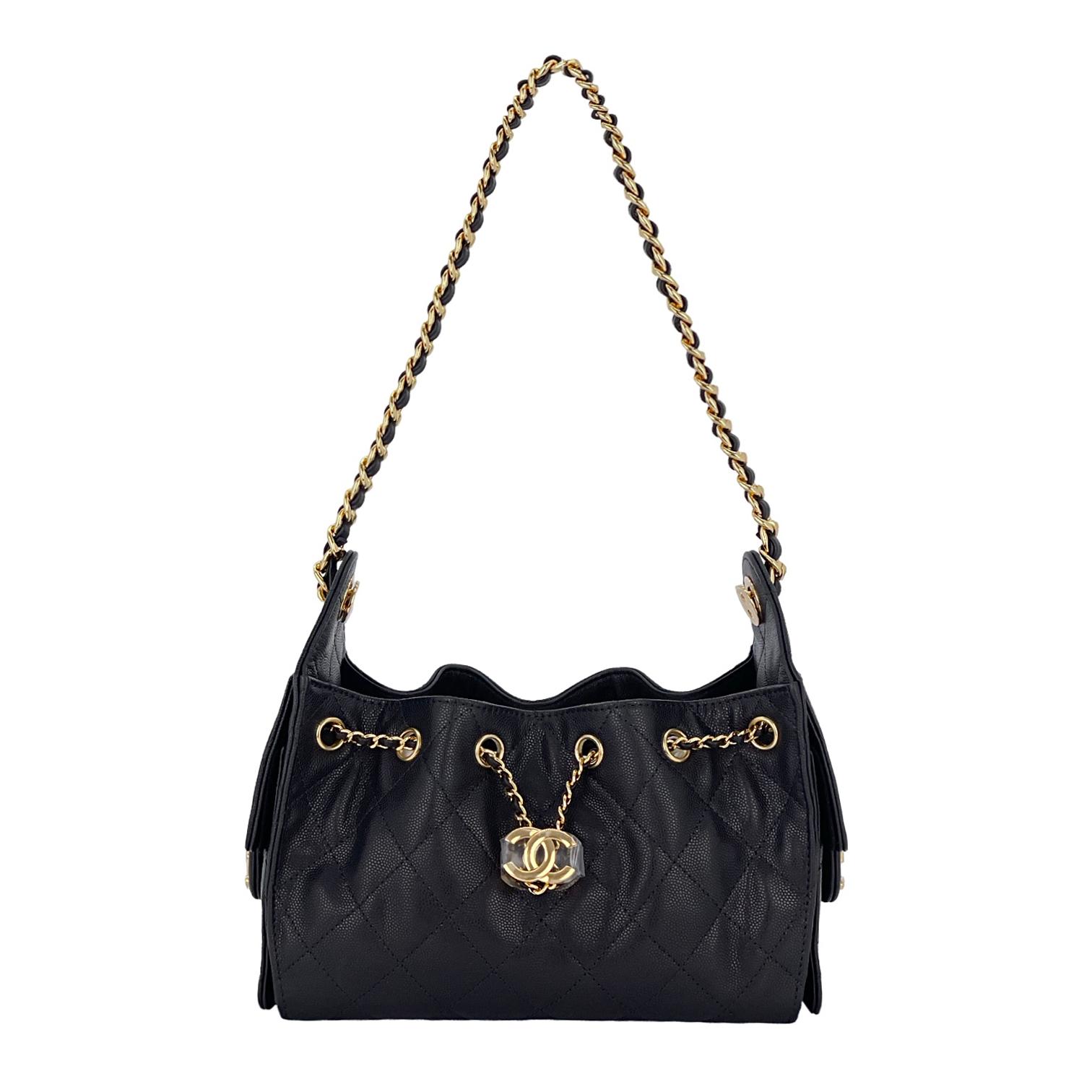 Chanel Black Grained Calfskin Gold Hardware Mini 25 Hobo Bag