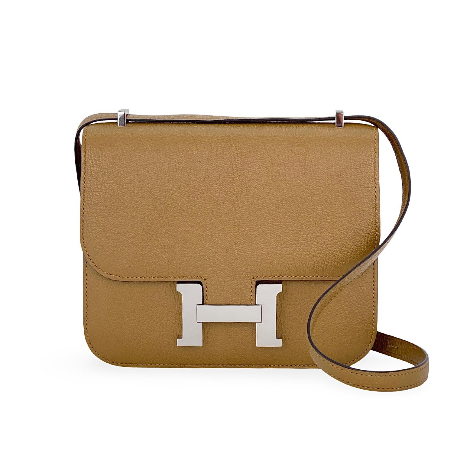 Hermes Chevre Mysore Leather Palladium Hardware Kraft Rose Azalee Constance 18