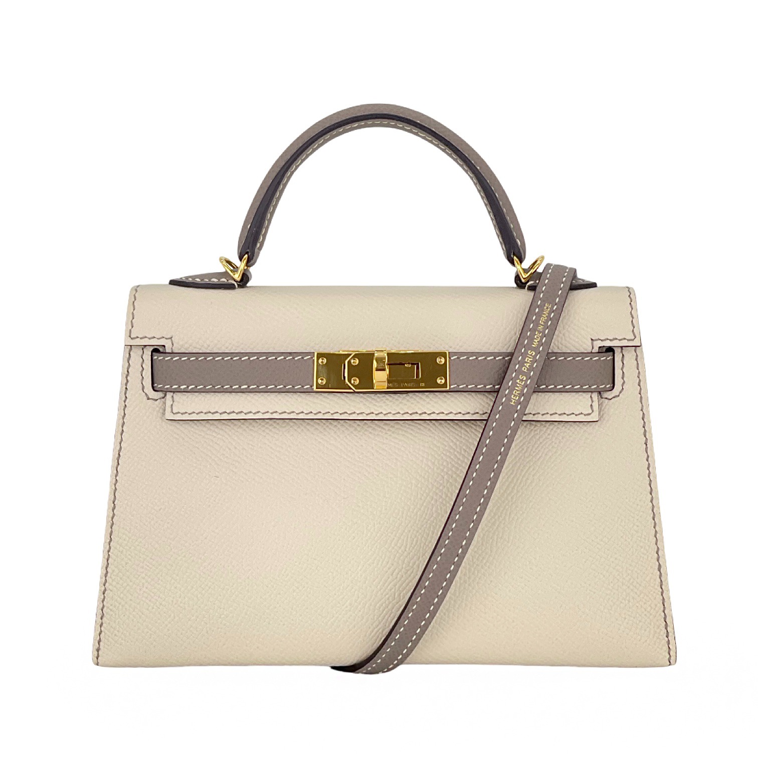 Hermes Special Order Sellier Epsom Leather Gold Hardware Craie Gris Asphalt Mini Kelly