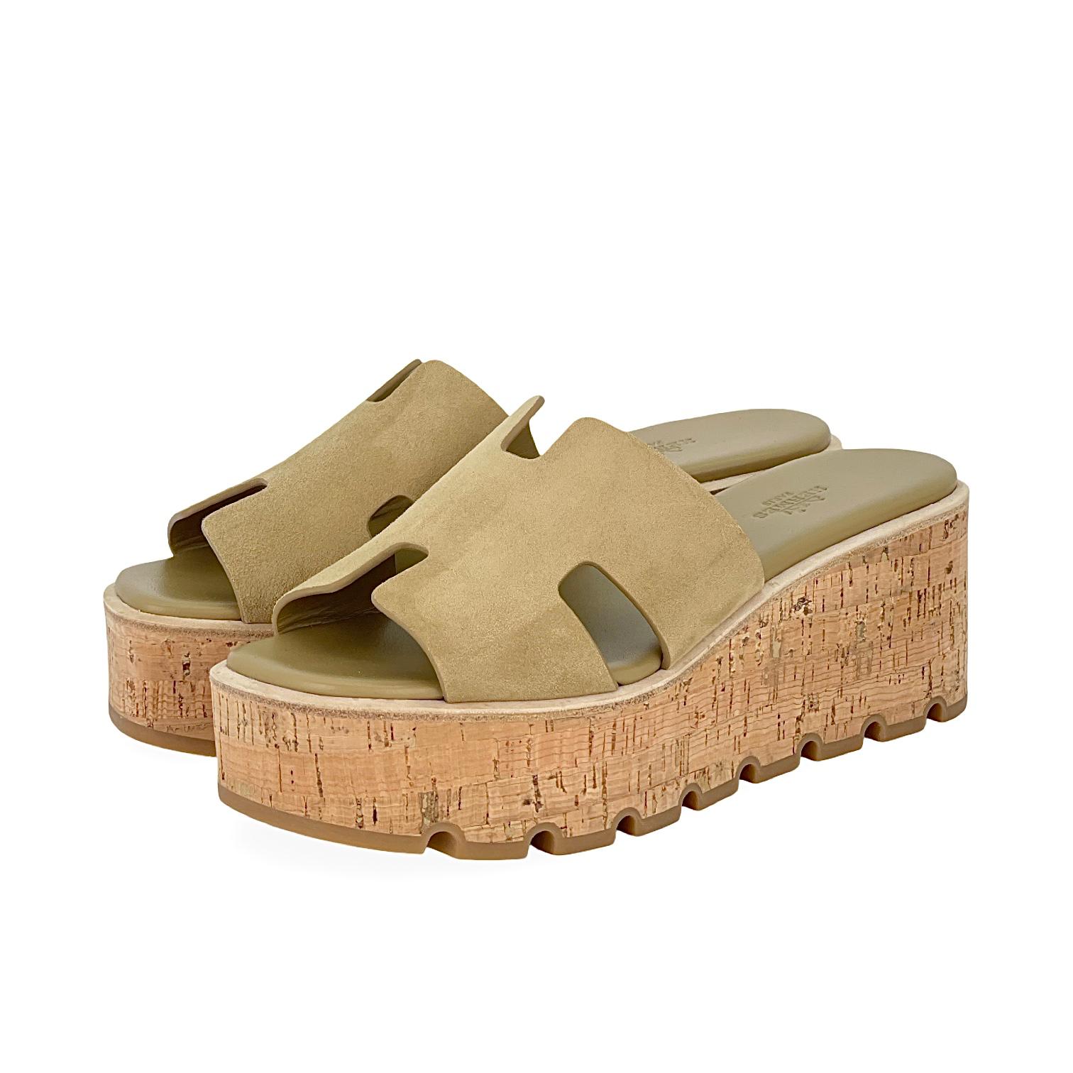 Hermes Beige Albatre Suede Eze Sandals 38