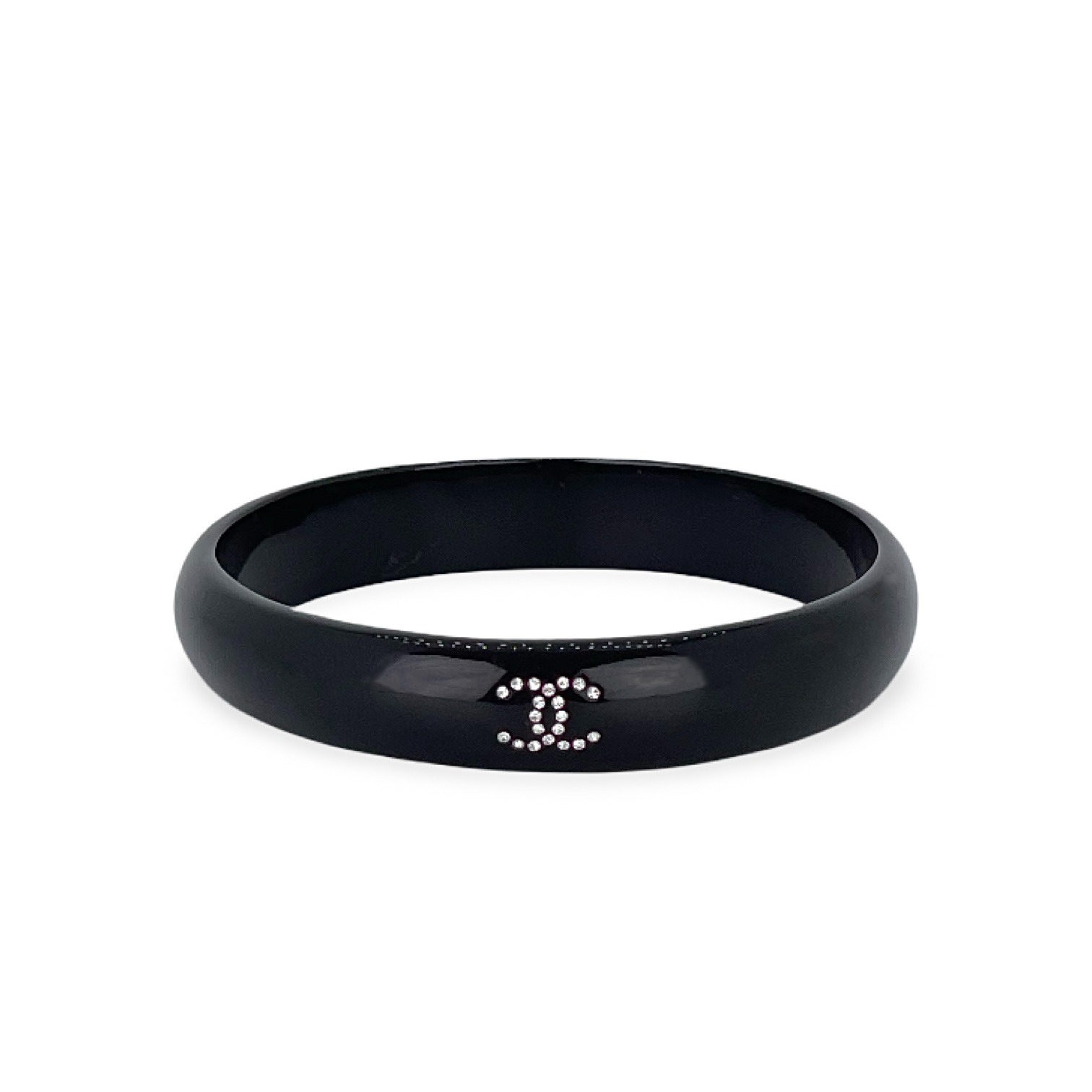 Chanel Black Carved Resin Strass Camellia Bangle