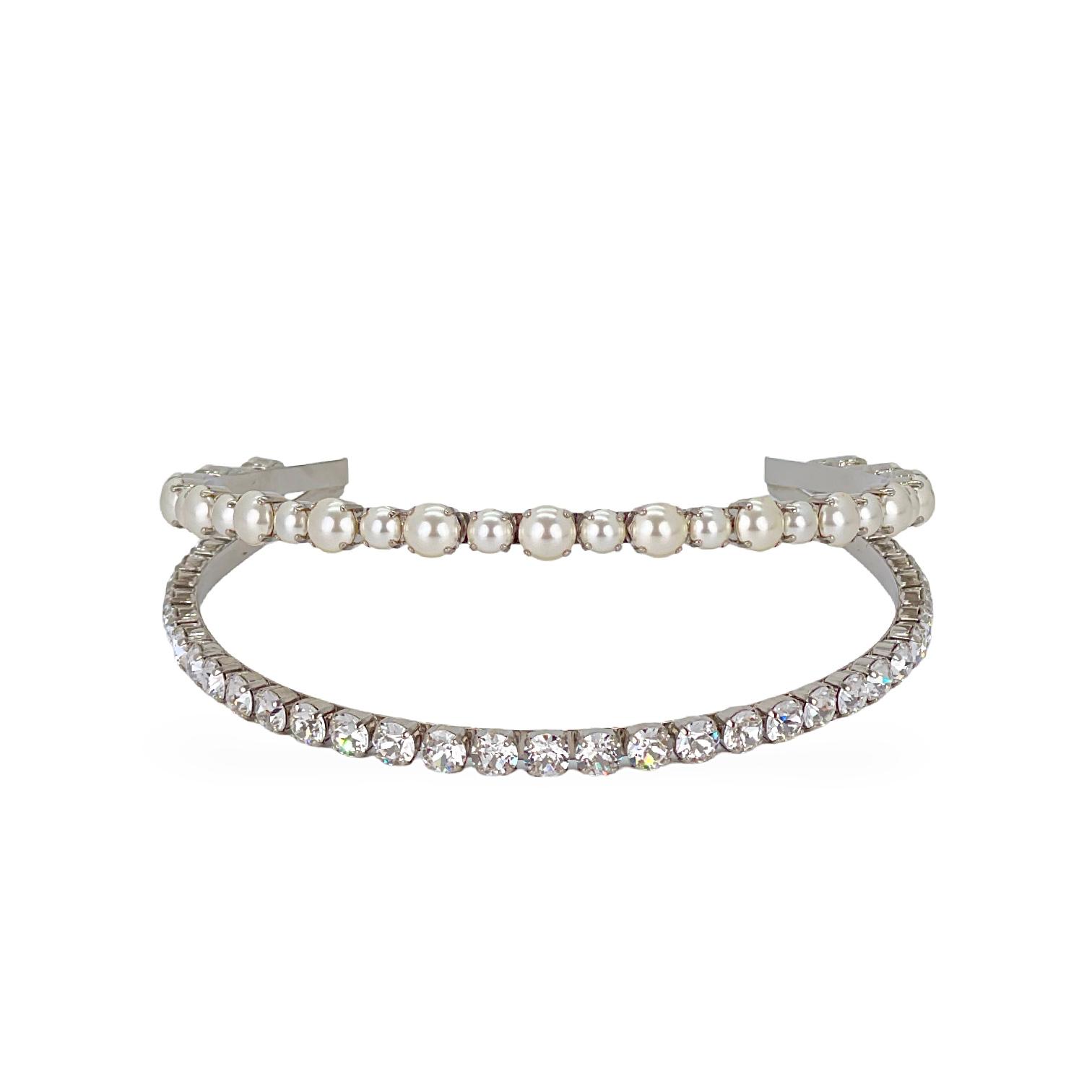 Miu Miu White Resin Pearl Crystal Double Headband