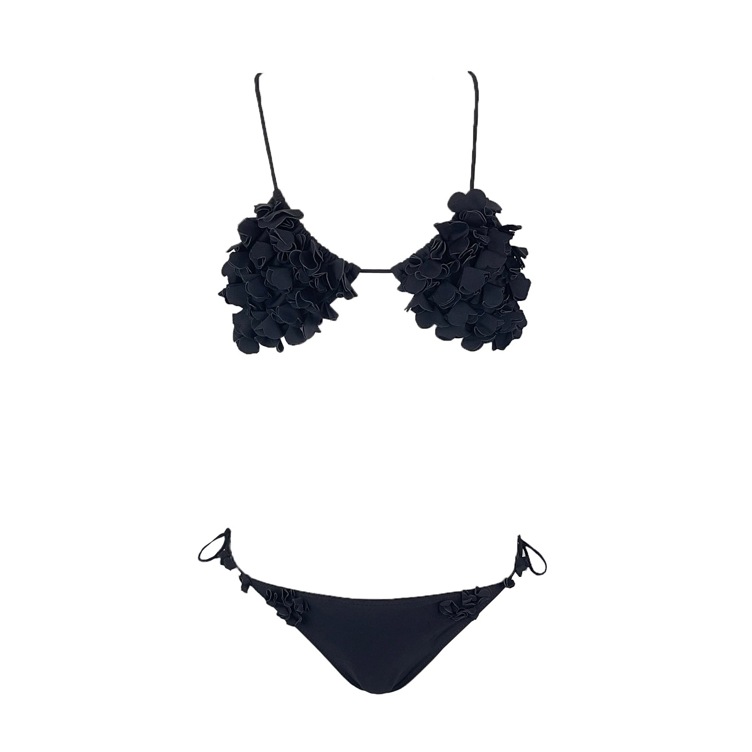 Miu Miu Black Floral Applıque 2 Pıeces Swımsuıt IT42