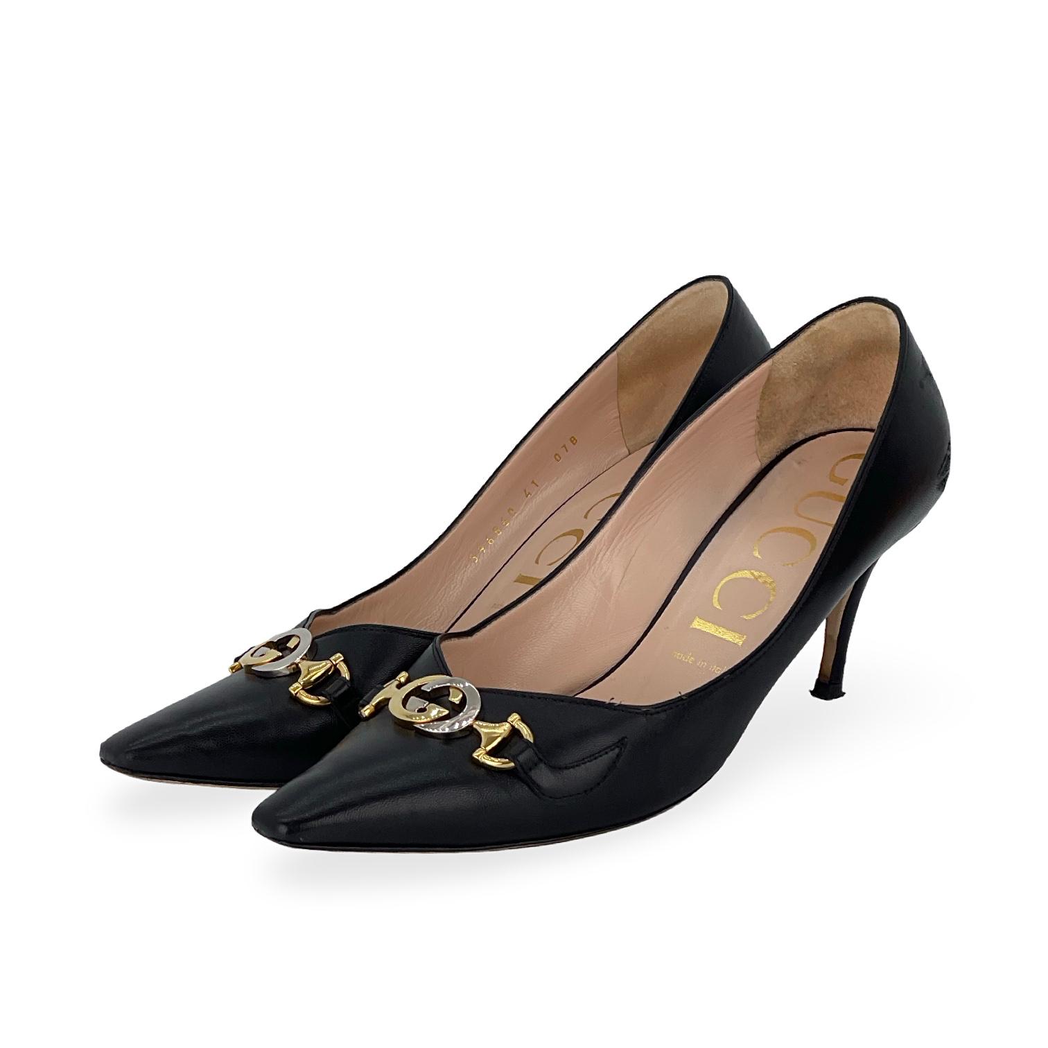 Gucci Black Leather Zumi Pumps 41