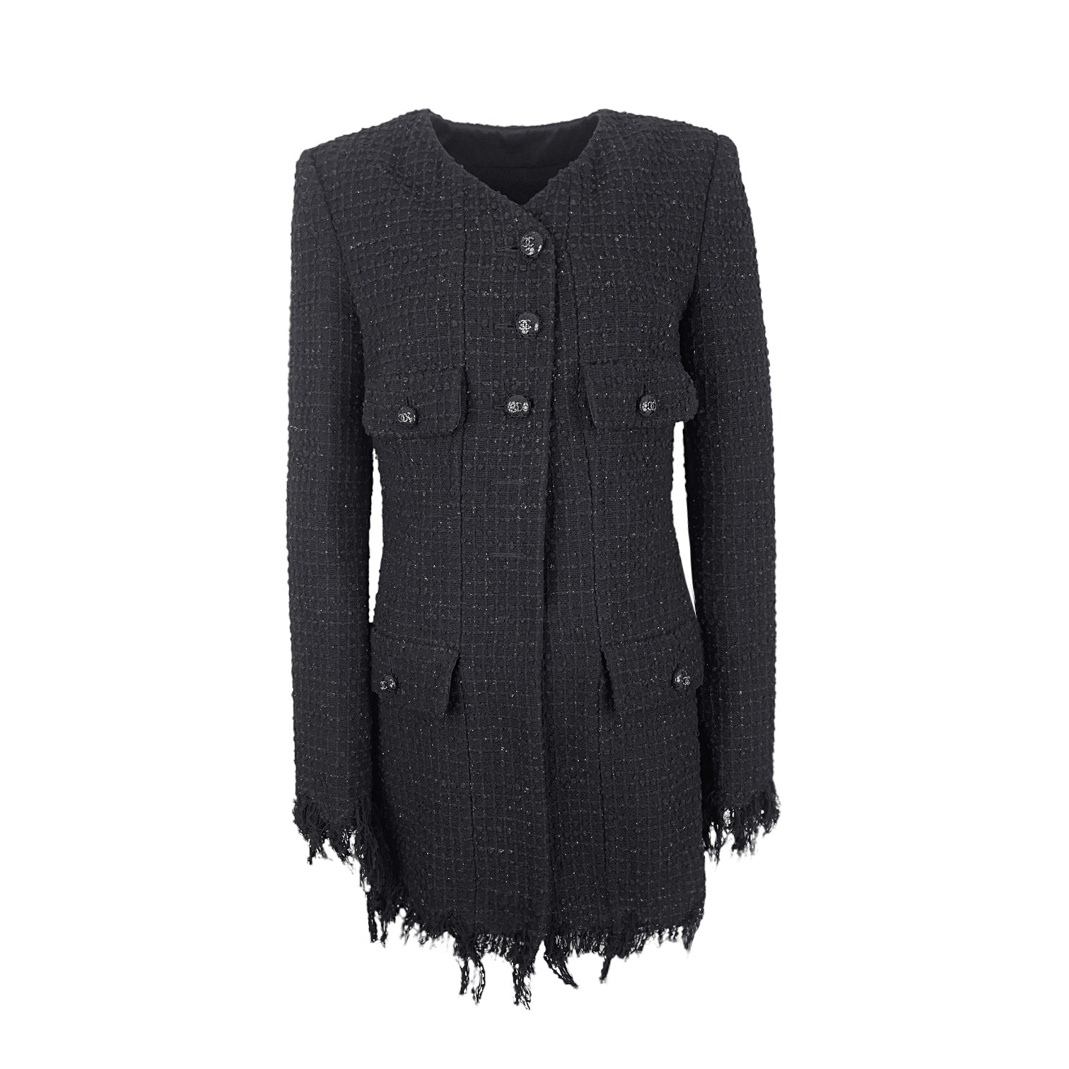 Chanel Black Shimmering Tassel Tweed 2022 Jacket 38