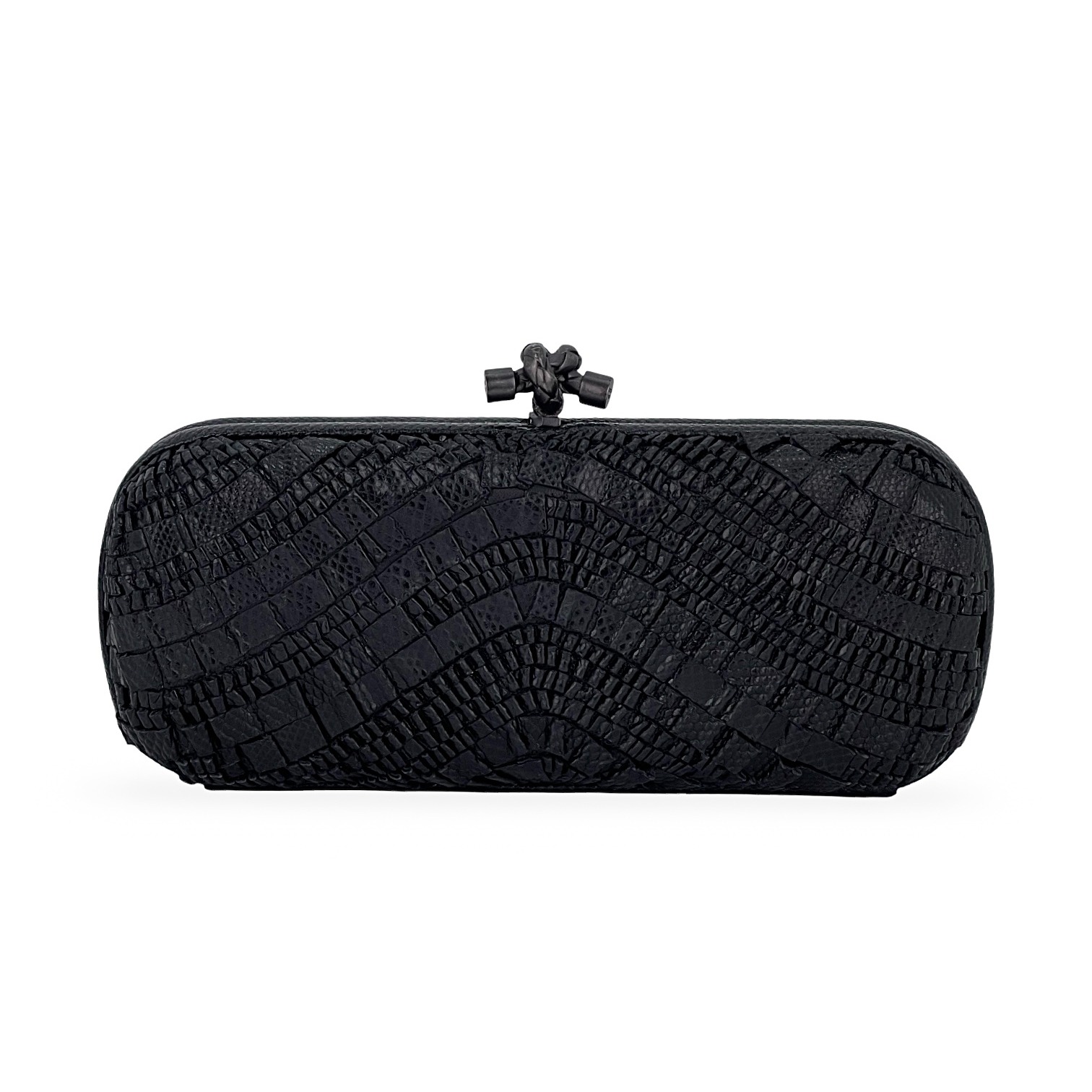 Bottega Veneta Black Lizard Ruffled The Knot Clutch