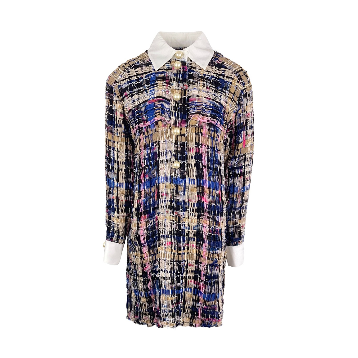 Chanel Multicolor Fantasy Tweed Pearl Button 2013 Shirt Dress 38