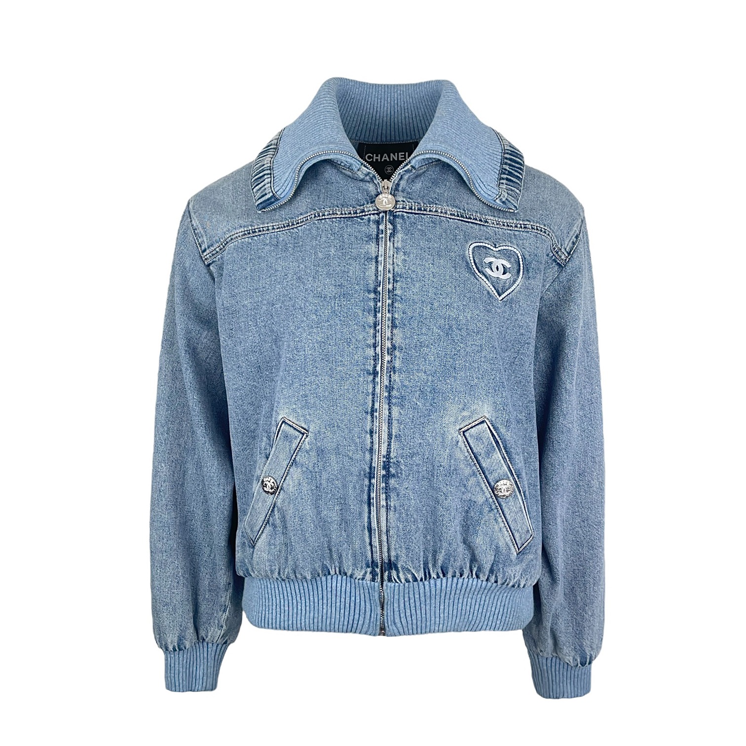 Chanel Blue Cotton Coco Heart CC Denim 2024 Jacket 34