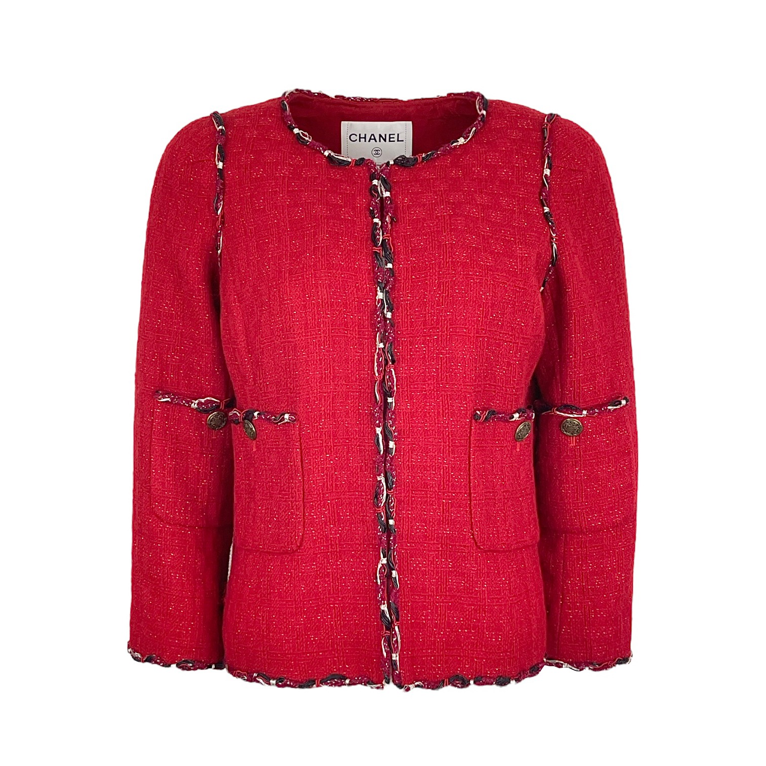 Chanel Red Wool Tweed 2010 Jacket 38