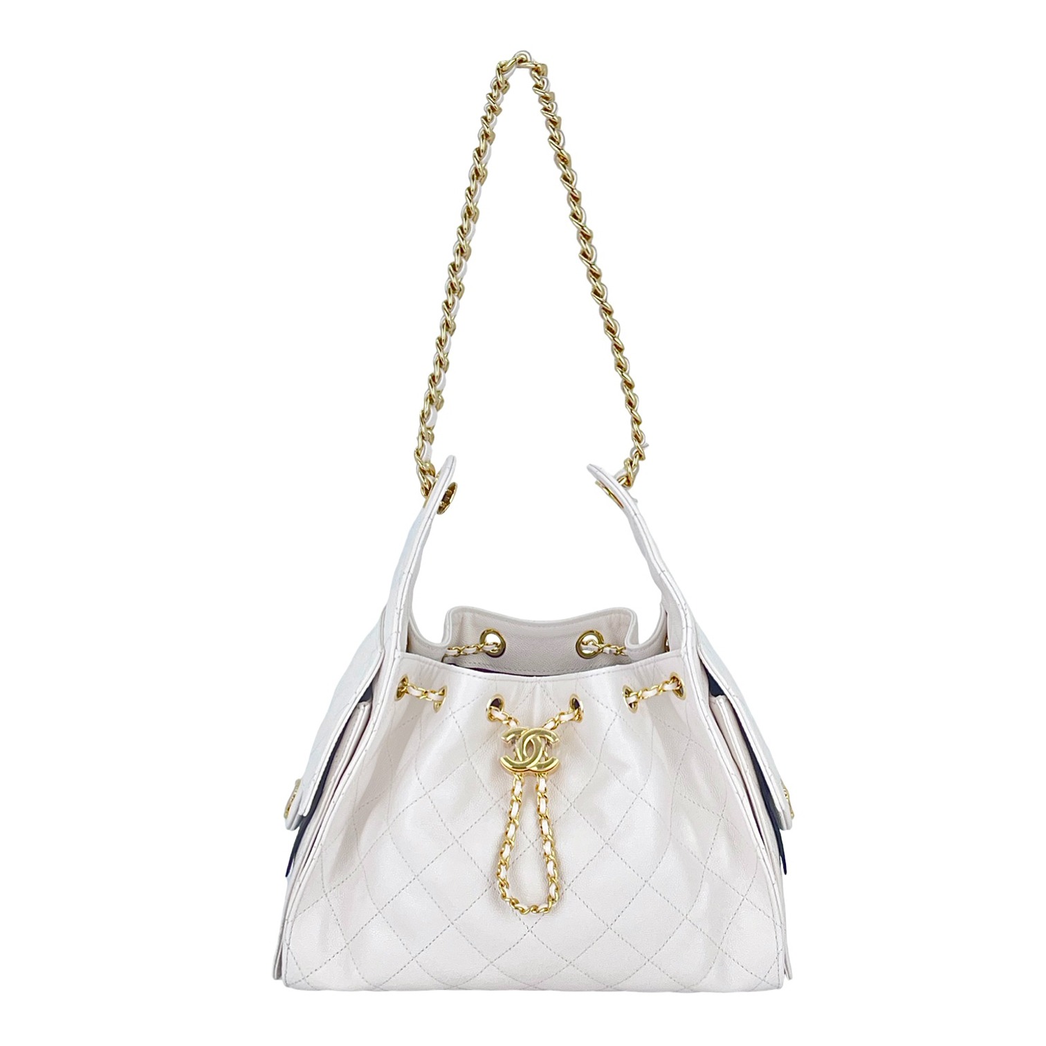 Chanel White Caviar Leather Gold Hardware Small 25 Bag
