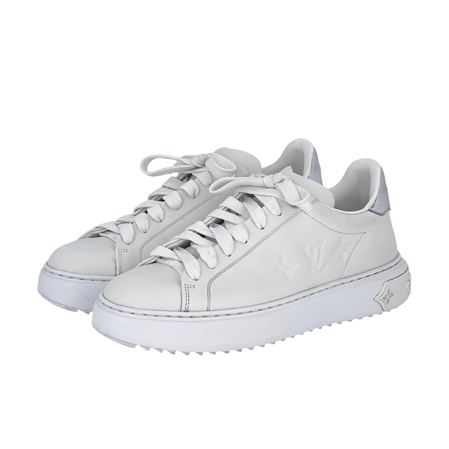 Louis Vuitton White Calfskin Monogram Flowers Time Out Sneakers 37