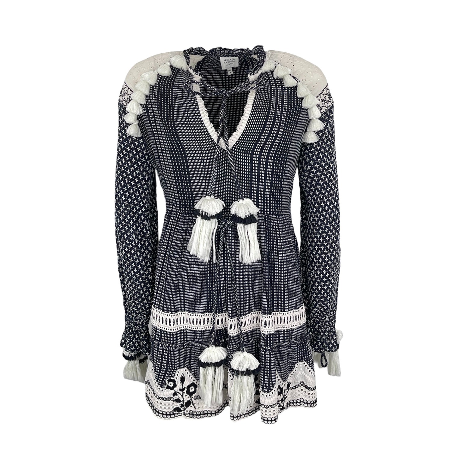 Hemant & Nandita Navy Blue White Cotton Anew Short Dress S