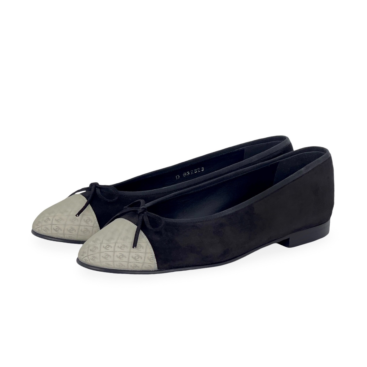 Chanel Black Suede Hologram 3D Logo Cap Toe Ballet Flats 38
