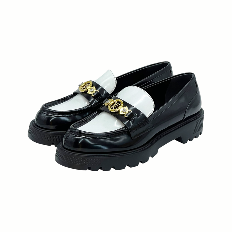 Louis Vuitton Black White Leather District Flat Loafers 38.5 - 1