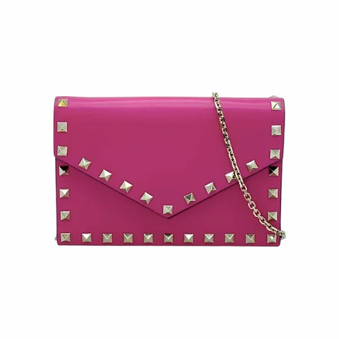 Valentino Fuchsia Leather Rockstud Wallet On Chain - 1
