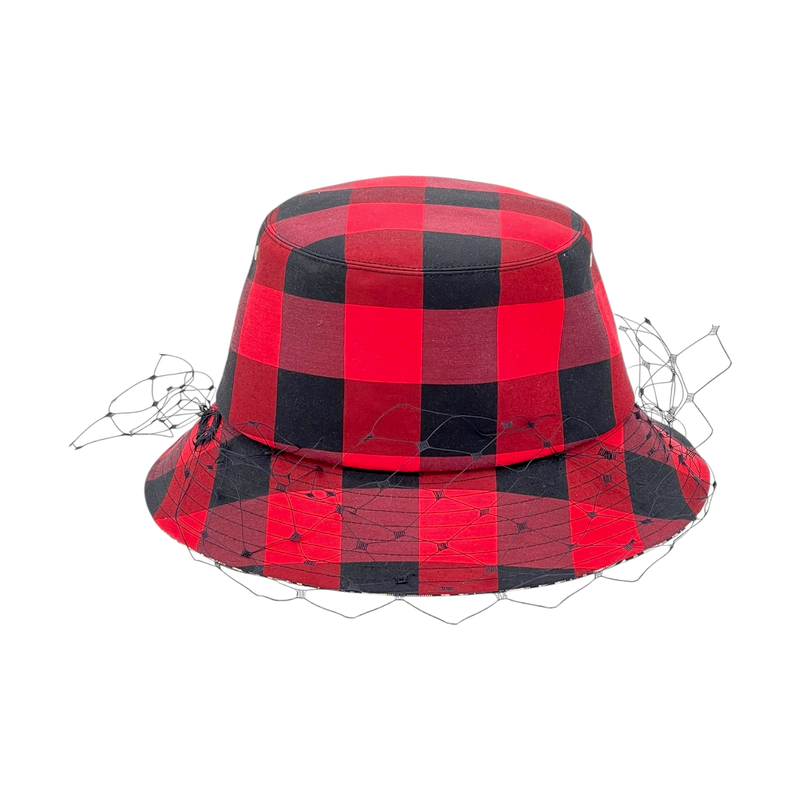 Christian Dior Red Black Plaid Bucket Hat 57 - 1