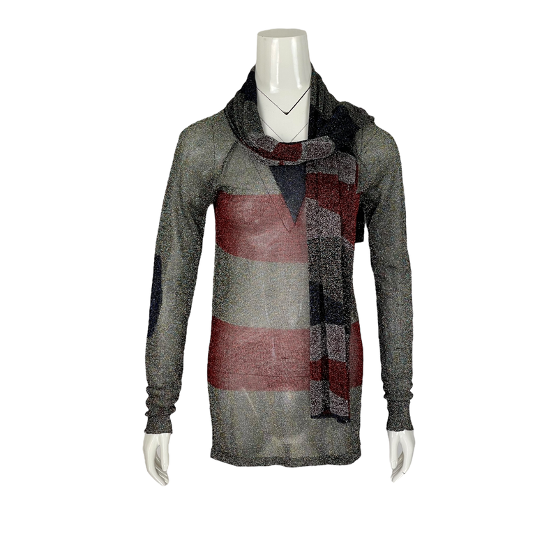 Isabel Marant Grey Red Navy Blue Glitter Blouse 38 - 1