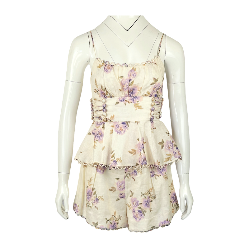 Zimmermann White Rosa Laced Peplum Linen Top 0 Short 0 - 1