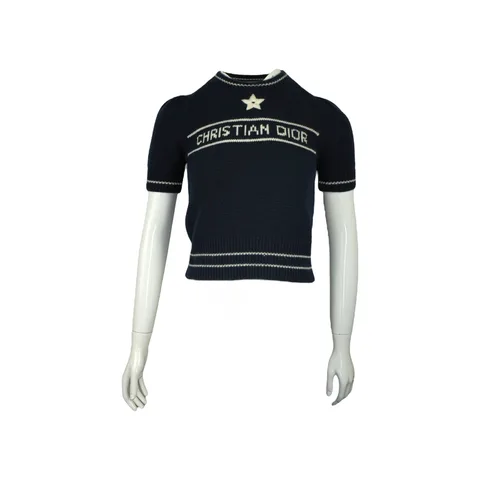 Christian Dior Navy Blue Wool Cashmere Short Sleeve Knit Sweater FR36 - 1