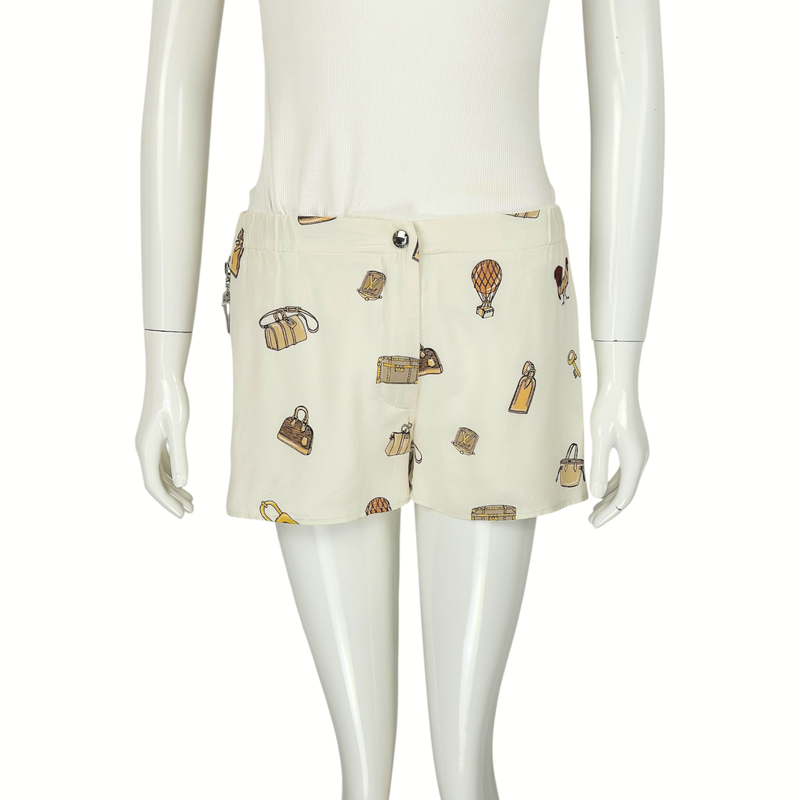 Louis Vuitton Cream Silk Printed Mini Short 34 - 1