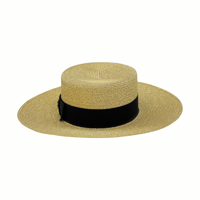 Gucci Black Gold Lame Papier Hat L - 1