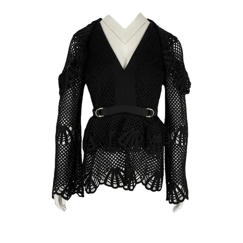 Self Portrait Black Laced Knit Long Sleeve Blouse 38 - 1