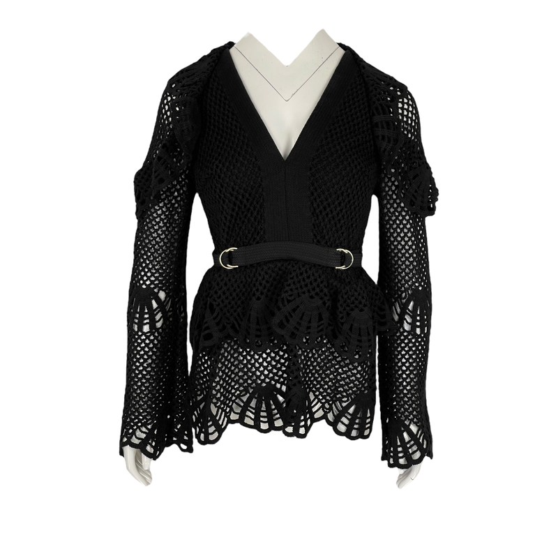 Self Portrait Black Laced Knit Long Sleeve Blouse 38 - 1