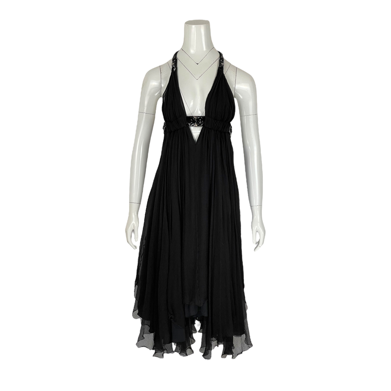 Givenchy Black Back Open Stone Embellished Midi Dress 38 - 1