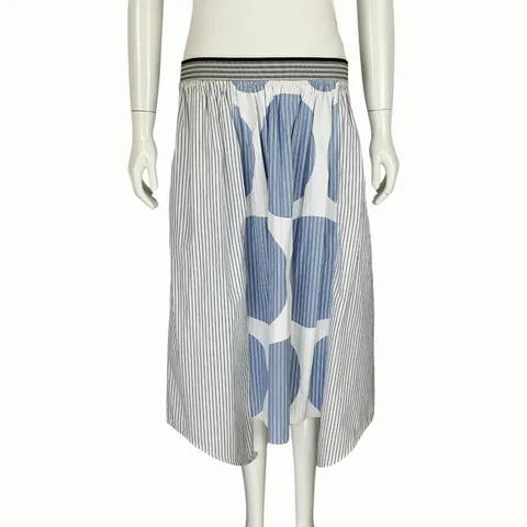 Stella McCartney White Blue Stripes Midi Length Skirt IT42 - 1