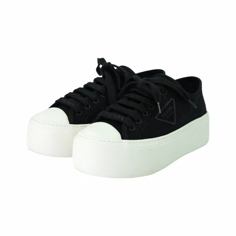 Prada Black Fabric Lace Up Sneakers 38 - 1