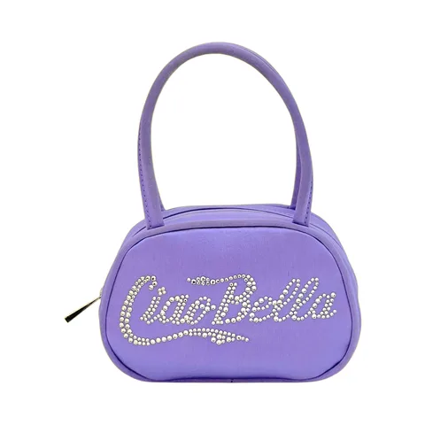 Amina Muaddi Purple Satin Crystal Embellished Super Amini Bella Handbag - 1
