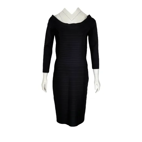 Herve Leger Black Rayon Mid Length Dress L - 1