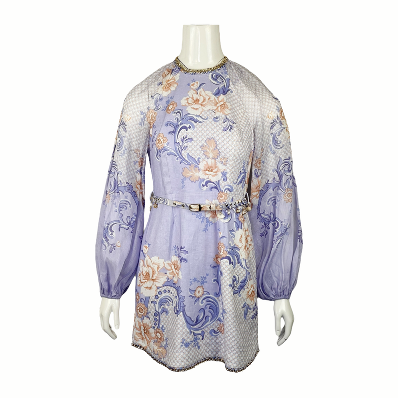 Zimmermann Postcard Lilac Swirl Floral Linen Midi Dress 1 - 1