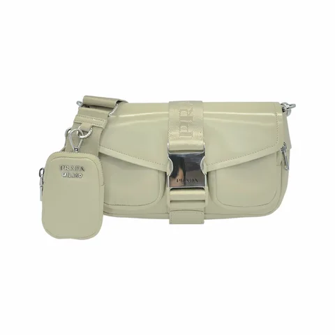 Prada Beige Nylon Tessuto Brushed Calfskin Pocket Shoulder Bag - 1