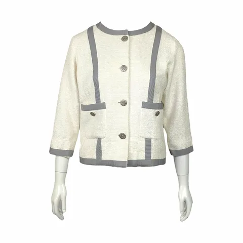 Chanel Ecru Tweed Grey Striped 2010 Jacket - 1