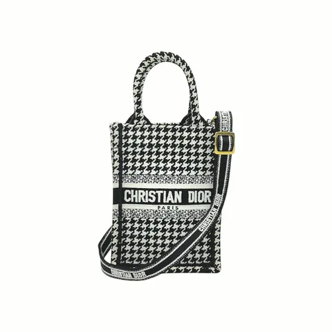Christian Dior Black White Houndstooth Mini Book Tote Phone Bag - 1