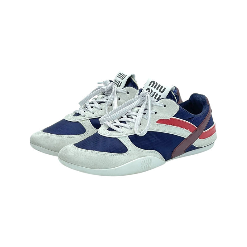 Miu Miu Navy Blue White Burgundy Branded Heel Insole Gymnasium Sneakers 40 - 1