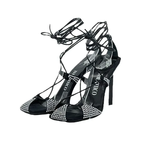 The Attico Black Satin Leather Crystal Embellished Adele Sandals 39 - 1