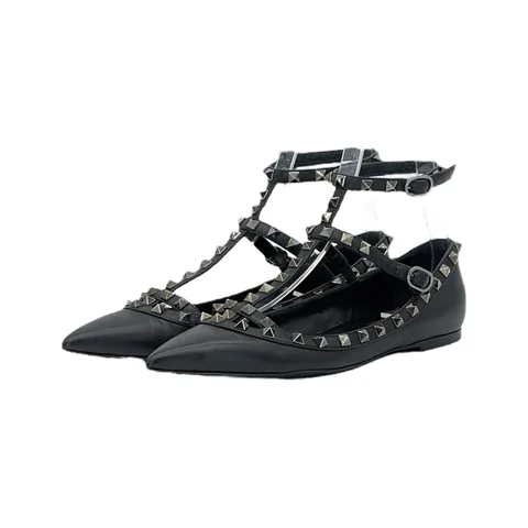 Valentino Black Leather Rockstud Ankle Strap Ballerina Flats 39 - 1