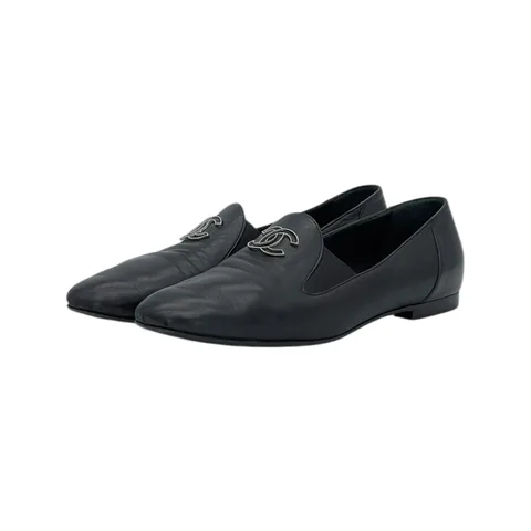 Chanel Black Grosgrain Interlocking CC Logo Loafers 38.5 - 1