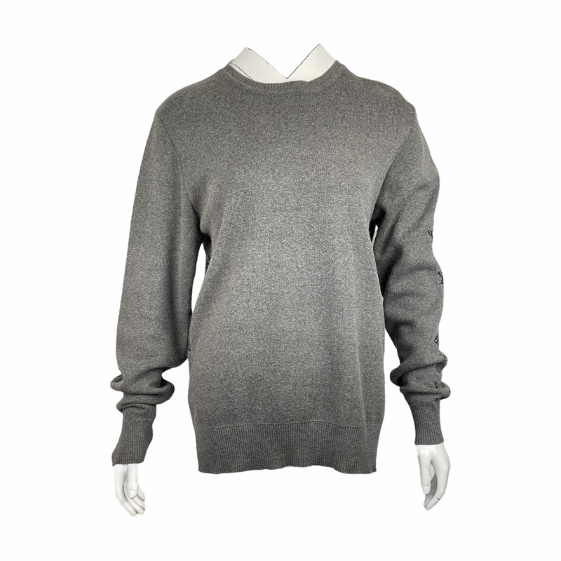 Louis Vuitton Grey Cotton Knit Monogram Print Jumper L - 1